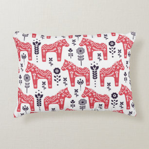 Folk schwedisches Pferd floral nahtlos Muster.  Dekokissen