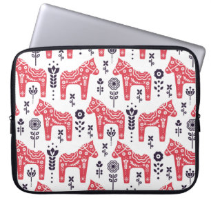 Folk schwedisches Pferd floral nahtlos Muster. Laptopschutzhülle