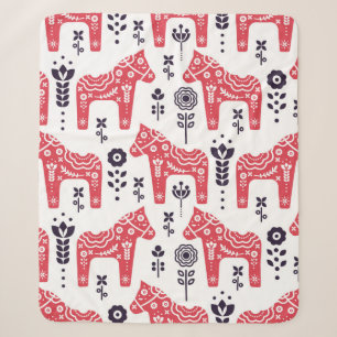 Folk schwedisches Pferd floral nahtlos Muster. Sherpadecke
