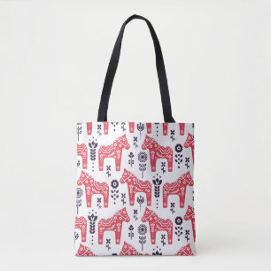 Folk schwedisches Pferd floral nahtlos Muster. Tasche