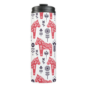 Folk schwedisches Pferd floral nahtlos Muster. Thermosbecher