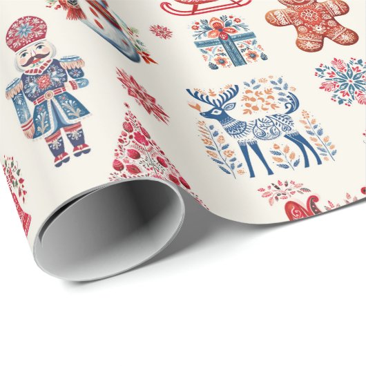 Folk Skandy Christmas Retro Vintag Geschenkpapier (Rolleneckpunkt)