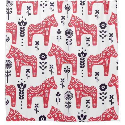 Folk swedish horse floral seamless pattern. duschvorhang (Vorderseite)