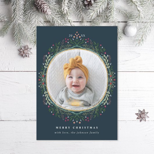 Folk Wildblume Wreath Foto Feiertagskarte