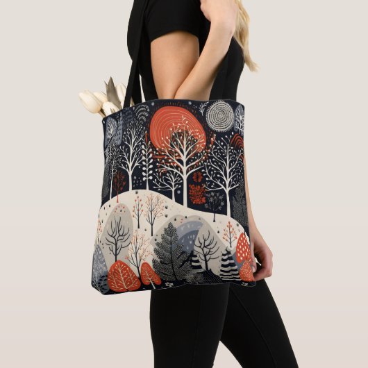 Folk Winter Night Landschaft Tasche (Von Nahem)