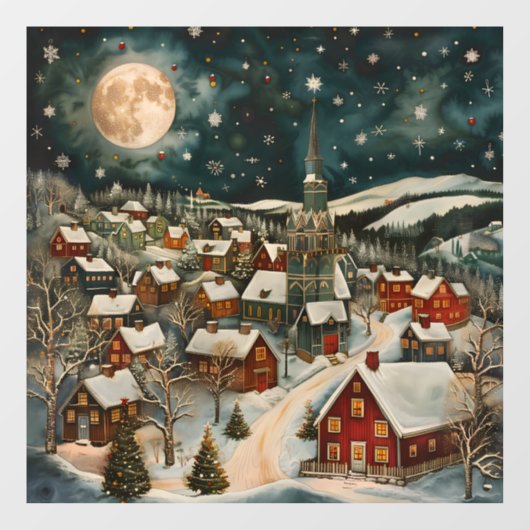 Folk Winter Village Fensteraufkleber (Blatt)