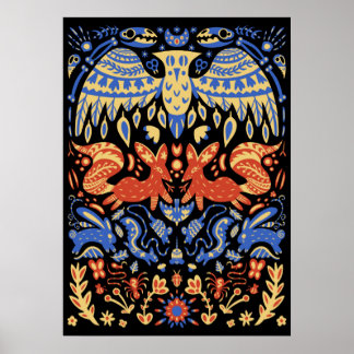 Folkart Art Animal Muster Food Web Poster