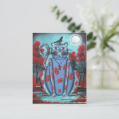 FOLKART Blue Cat BY LORI EVERETT Postkarte (Stehend Vorderseite)
