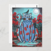 FOLKART Blue Cat BY LORI EVERETT Postkarte (Vorne/Hinten)