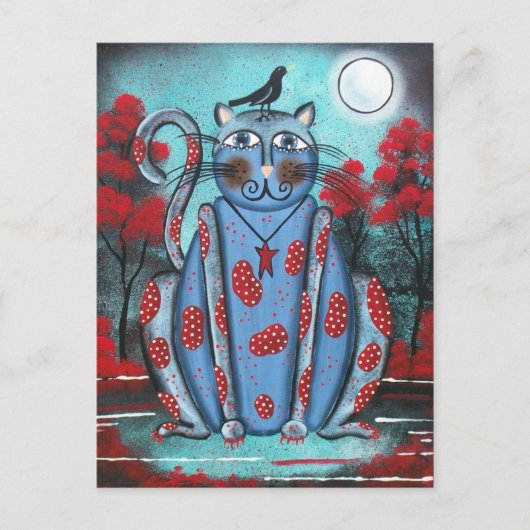 FOLKART Blue Cat BY LORI EVERETT Postkarte (Vorderseite)