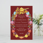 Folkart Blume Fiesta Wedding Einladung Boda (Stehend Vorderseite)