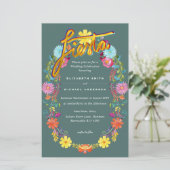 Folkart Blume Fiesta Wedding Einladung Boda (Stehend Vorderseite)