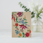 Folkart Blume Stickerei auf Linen Look Backing Postkarte (Stehend Vorderseite)