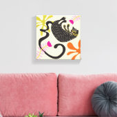 Folkart Boho Abstrakt Black Cat handgezeichnet Leinwanddruck (Insitu (Wohnzimmer))