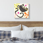 Folkart Boho Abstrakt Black Cat handgezeichnet Leinwanddruck (Insitu (Schlafzimmer))