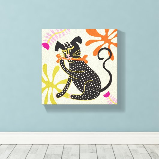 Folkart Boho Abstrakt Black Dog handgezeichnet Leinwanddruck (Insitu (Holzboden))