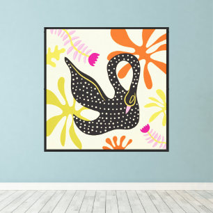 Folkart Boho Abstrakt Black Swan Hand gezogen Leinwanddruck