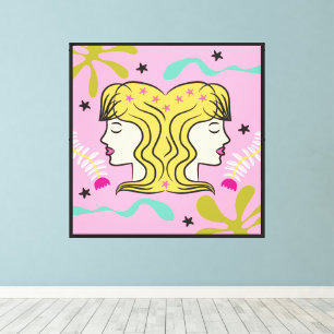 Folkart Boho Gemini Twins Abstrakt Zodiac Leinwanddruck