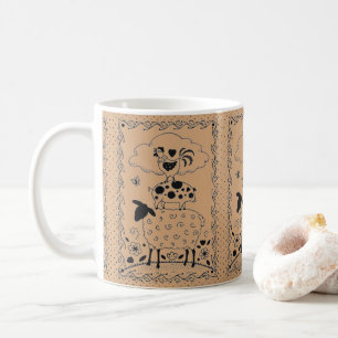 FOLKART LANDTIERE SCHAFENSCHAFT ROOSTER Primitiv Kaffeetasse