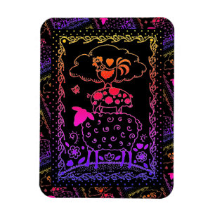 FOLKART LANDTIERE SCHAFENSCHAFT ROOSTER Primitiv Magnet