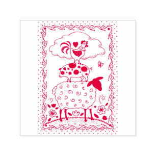 FOLKART LANDTIERE SCHAFENSCHAFT ROOSTER Primitiv Permastempel
