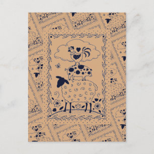FOLKART LANDTIERE SCHAFENSCHAFT ROOSTER Primitiv Postkarte