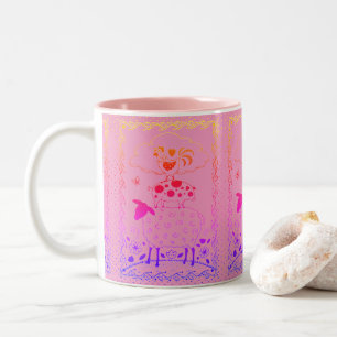 FOLKART LANDTIERE SCHAFENSCHAFT ROOSTER Primitiv Zweifarbige Tasse