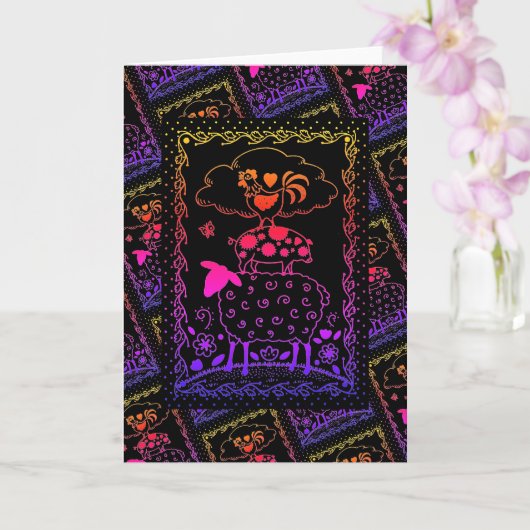 FOLKART LANDTIERE SCHWEINEN ROOSTER-RÖCKE KARTE (Orchidee)