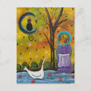 FOLKART Owl Portrait VON LORI EVERETT Postkarte