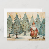 Folkart Santa in einem Weihnachtsbaumwald Postkarte (Vorne/Hinten)