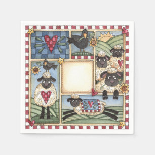 Folkart Schafe u. Krähen Serviette