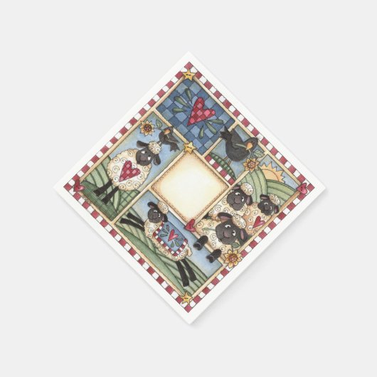 Folkart Sheep & Crows Serviette (Ecke)