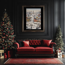 Folkart Style Winter Scene Poster