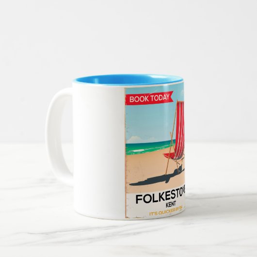 Folkestone Kent Vintages Küstenposter Zweifarbige Tasse (Vorderseite Links)