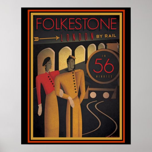 Folkestone London by Rail Art Deco Poster 16 x 20 (Vorne)