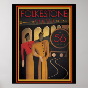 Folkestone London durch Schienen-Kunst-Deko-Plakat Poster