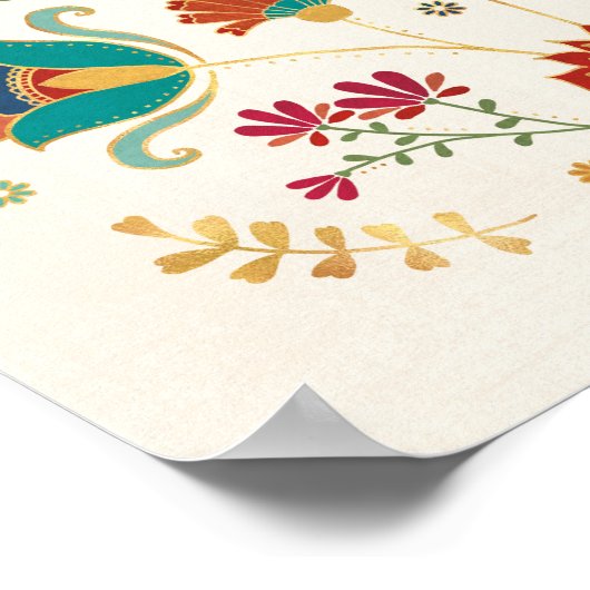 Folkflora mit Vögeln Poster (Ecke)