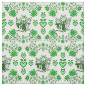 Folkkatze/Blume/Herzkalkkatzen, grüne Drucke 4 Stoff (Muster)