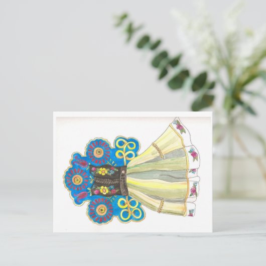 Folkkleid Traditionelles polnisches Kostüm Wasserf Postkarte (Stehend Vorderseite)