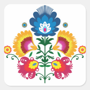 💛 💚 💙 Folkkomposition Quadratischer Aufkleber