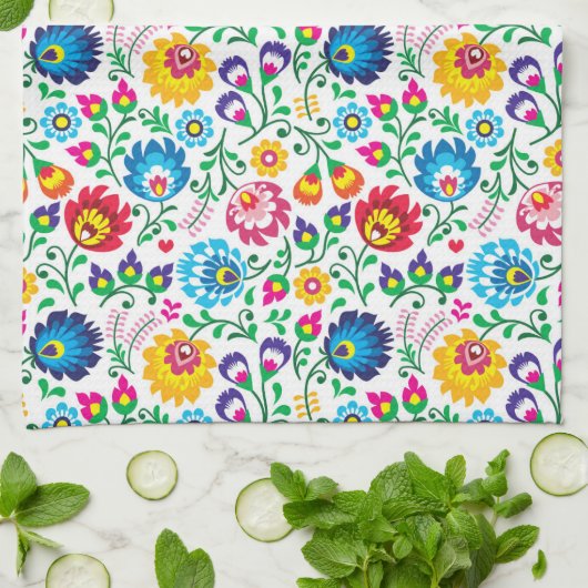 Folkkunst Blume Muster 2 Geschirrtuch (Gefaltet)