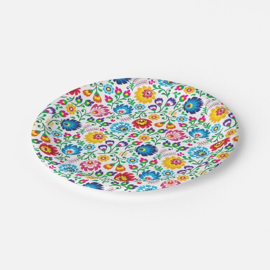 Folkkunst Blume Muster 2 Pappteller (Schrägansicht)