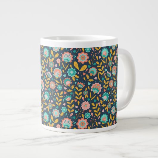 Folkkunst-Blume-Muster Jumbo-Tasse (Vorderseite Rechts)
