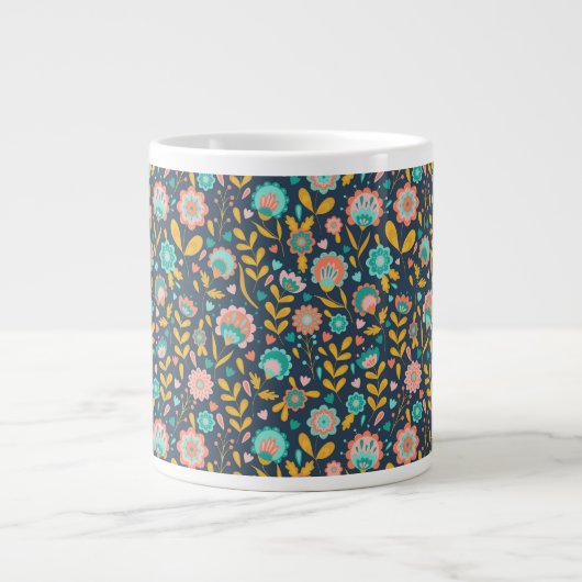 Folkkunst-Blume-Muster Jumbo-Tasse (Vorderseite)