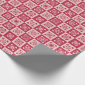 Folkkunst Gestricktes Herzmuster Rot und Rosa Geschenkpapier (Ecke)