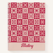 Folkkunst Gestricktes Herzmuster Rot und Rosa Notizblock (Vorderseite)