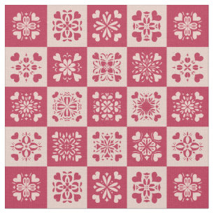 Folkkunst Gestricktes Herzmuster Rot und Rosa Stoff