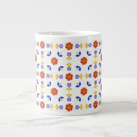 Folkkunst Neon Blume Geometrisches Muster Jumbo-Tasse (Vorderseite)