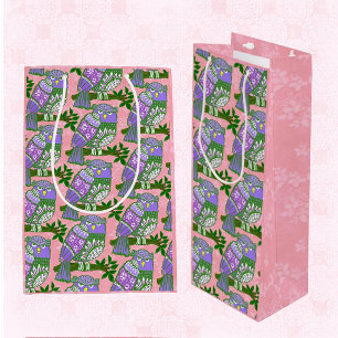 Folkkunst Owl Lila Rosa Geschenktüte Für Weinflaschen