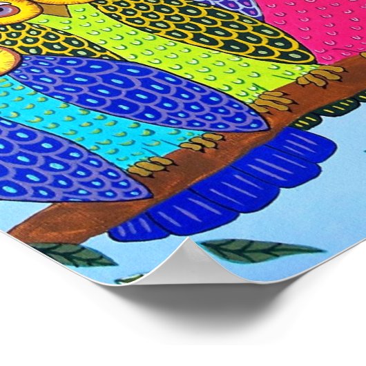 Folkkunst Owl Print Poster (Ecke)